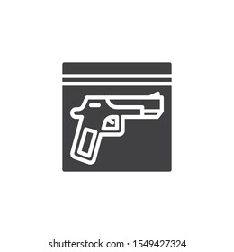 Evidence, gun vector icon. filled flat sign for mobile concept and web design. Crime scene investigation glyph icon. Symbol, logo illustration. Vector graphics