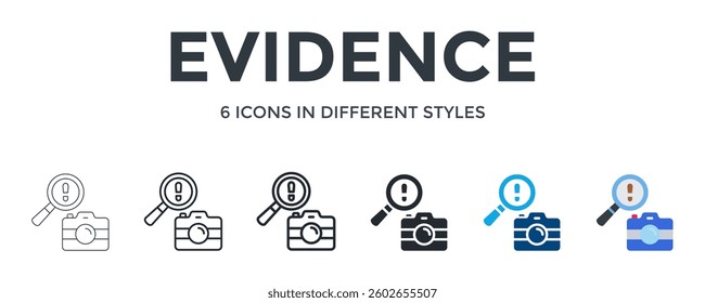 Evidence Icon In Different Style Vector Illustration. Designed In Thin Line, Regular Line, Bold Line, Glyph, Color Fill, And Flat Style Can Be Used For Web