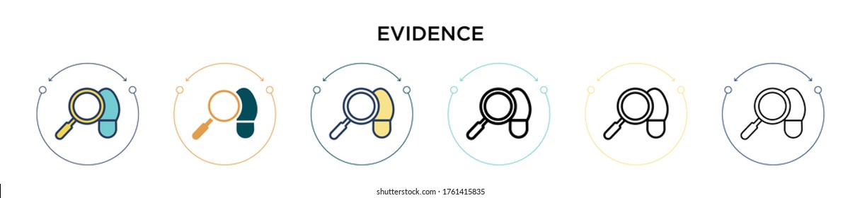 Evidence icon in filled, thin line, outline and stroke style. Vector illustration of two colored and black evidence vector icons designs can be used for mobile, ui, web