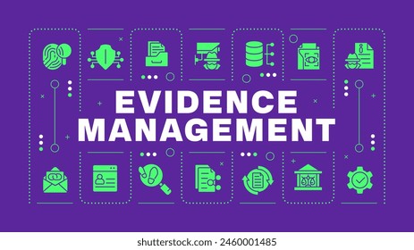 Evidence management purple word concept. Digital tracing. Forensic experts, teamwork. Visual communication. Vector art with lettering text, editable glyph icons. Hubot Sans font used