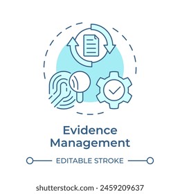 Evidence management soft blue concept icon. Cyber forensics, digital investigation. Round shape line illustration. Abstract idea. Graphic design. Easy to use in infographic, presentation