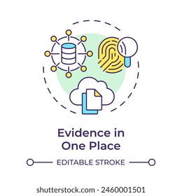 Evidence in one place multi color concept icon. Cloud storage, data transfer. Document sharing. Round shape line illustration. Abstract idea. Graphic design. Easy to use in infographic, presentation