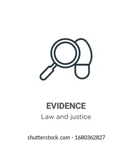 Icono de vector de contorno de evidencia. Icono de evidencia negra en línea delgada, ilustración de elemento simple vector plano de la ley editable y concepto de justicia golpe aislado en fondo blanco