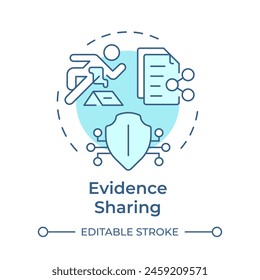 Icono de concepto azul suave para compartir evidencias. Almacenamiento en la nube, control de acceso. Transferencia de datos. Ilustración de línea de forma redonda. Abstractas idea. Diseño gráfico. Fácil de usar en infografía, presentación