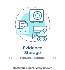 Evidence storage soft blue concept icon. Forensic integrity. Surveillance footage, media. Round shape line illustration. Abstract idea. Graphic design. Easy to use in infographic, presentation