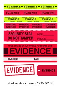 Evidence tapes, stamp, stickers and label