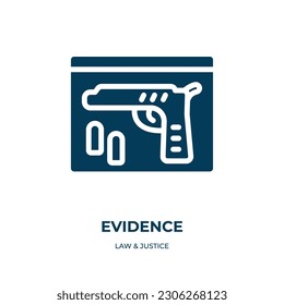 icono del vector de evidencia. evidencia, seguridad, íconos llenos de crímenes del concepto de justicia de ley plana. Icono de glifo negro aislado, elemento de símbolo de ilustración vectorial para diseño web y aplicaciones móviles