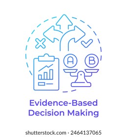 Evidenzbasierte Entscheidungsfindung - blaues Gradientenkonzept-Symbol. Produktentwicklung, Qualitätsmanagement. Darstellung der runden Formlinie. Abstrakte Idee. Grafikdesign. Einfache Verwendung in der Infografik