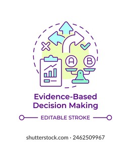 Evidence-based decision making multi color concept icon. Product development, quality management. Round shape line illustration. Abstract idea. Graphic design. Easy to use in infographic, presentation