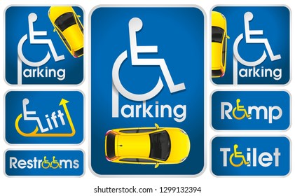 The evident navigation signs helping people with disabilities it is convenient to be guided in the city, the building and on the parking for their convenience.