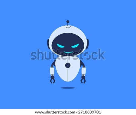 Evil AI robot character symbolizing cyber threats. Vector illustration for security articles, tech blogs, presentations