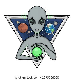 Evil Alien. Cartoon alien. Grey alien.