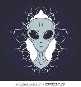 Evil alien who breaks through from outer space. Gradient. Vector illustration.