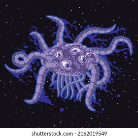 evil ancient god monster with tentacles in space