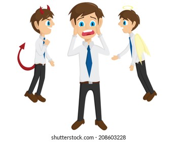 Evil And Angel With Shock Businessman