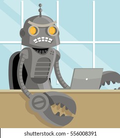 evil angry internet bot using a computer