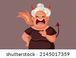 
Evil Angry Mother-in-Law Screaming Vector Cartoon Illustration. Unhappy mature woman staring an argument screaming and nagging
