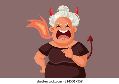 
Evil Angry Mother-in-Law Screaming Vector Cartoon Illustration. Unhappy mature woman staring an argument screaming and nagging
