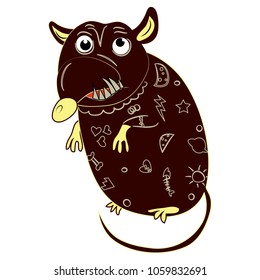 evil, angry rat, character to create stickers, postcards, t-shirt print, bags