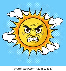 Evil angry sun pop art retro vector illustration. Comic book style imitation.