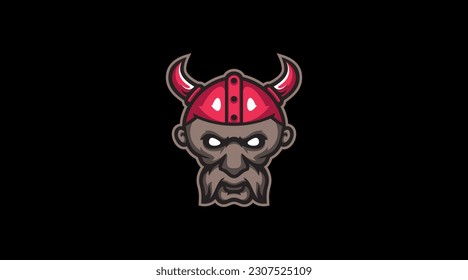 Evil angry viking warrior head logo cartoon design abstract vector template