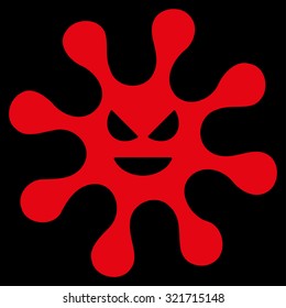 Evil Bacteria vector icon. Style is flat symbol, red color, rounded angles, black background.