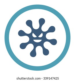 Evil Bacteria vector icon. Style is bicolor flat rounded symbol, cyan and blue colors, rounded angles, white background.