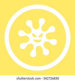 Evil Bacteria vector icon. Style is flat rounded symbol, white color, rounded angles, yellow background.