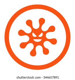 Evil Bacteria vector icon. Style is flat rounded symbol, orange color, rounded angles, white background.