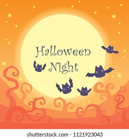 Evil bat flying on the night sky with full moon on Halloween festival.