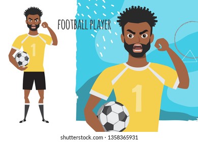 The evil black african american soccer player threatens with his hand. Angry football player. Negative Emotions. Bad Days. Bad Mood Stressful men