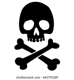 Evil black silhouette skull with crossbones. Pirate flag, jolly Roger. T-shirt print, vector design.