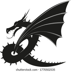evil black winged mythical dragon isolated on white background