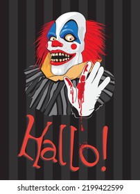 Evil bloody clown. Halloween vector ilustration