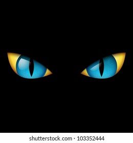 Evil Blue Eye. Illustration on black background.