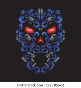 Evil blue skull illustration artwork