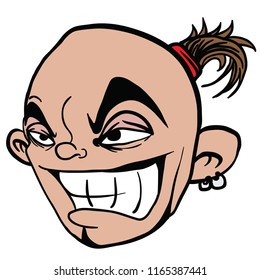 evil bold guy head cartoon illustration isolated on white