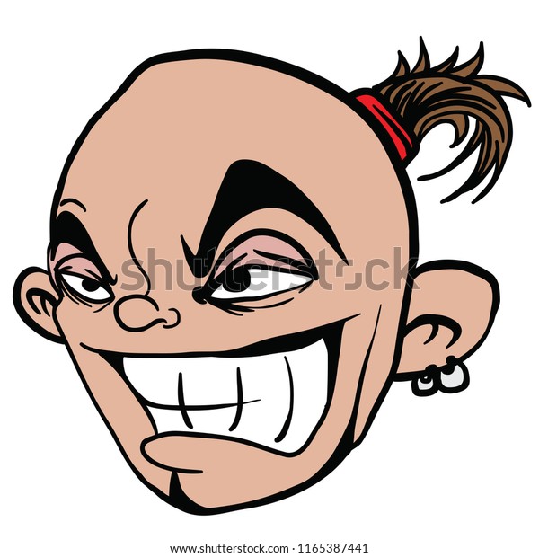 evil bold guy head cartoon illustration isolated on white