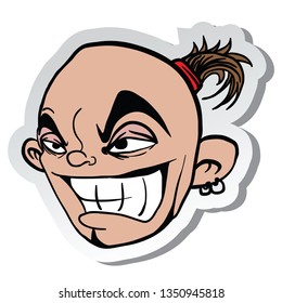 evil bold guy sticker cartoon illustration isolated on white