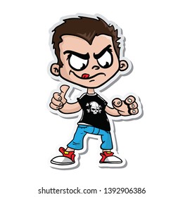 evil boy cartoon sticker cartoon illustration isolated on white