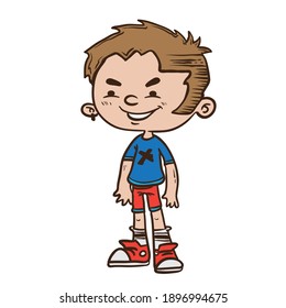 evil boy standing cartoon illustration isolated on white
