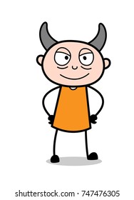 Evil Burglar Cunning Smiling Face with Horns