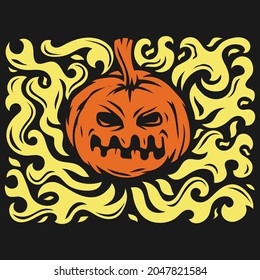 Evil burning Halloween symbol. Illustration on black background