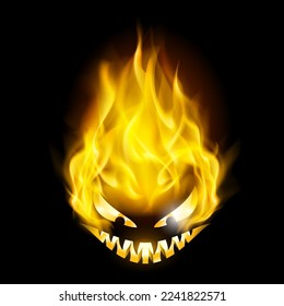 Evil Burning Halloween Symbol in Yellow Fire. Illustration on Black Background