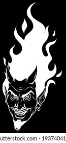 La silueta ardiente de maldad con fondo negro. Imagen vectorial de ilustración