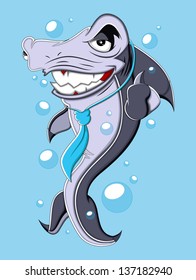 Evil Business Cartoon Shark Vector Illustration