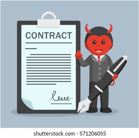 evil business man holding giant pen offering contract