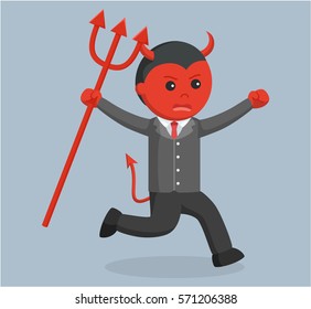 evil business man running angry holding trident