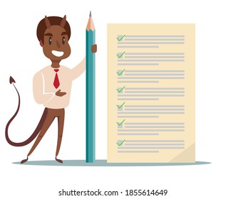Evil businessman offering contract. Devil's contract. Vector illustration