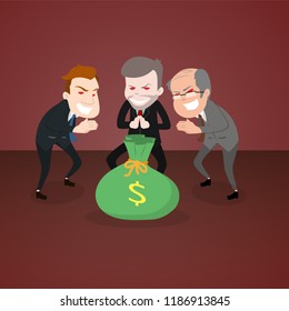 evil businessman and politicians greed for money cartoon character illustration